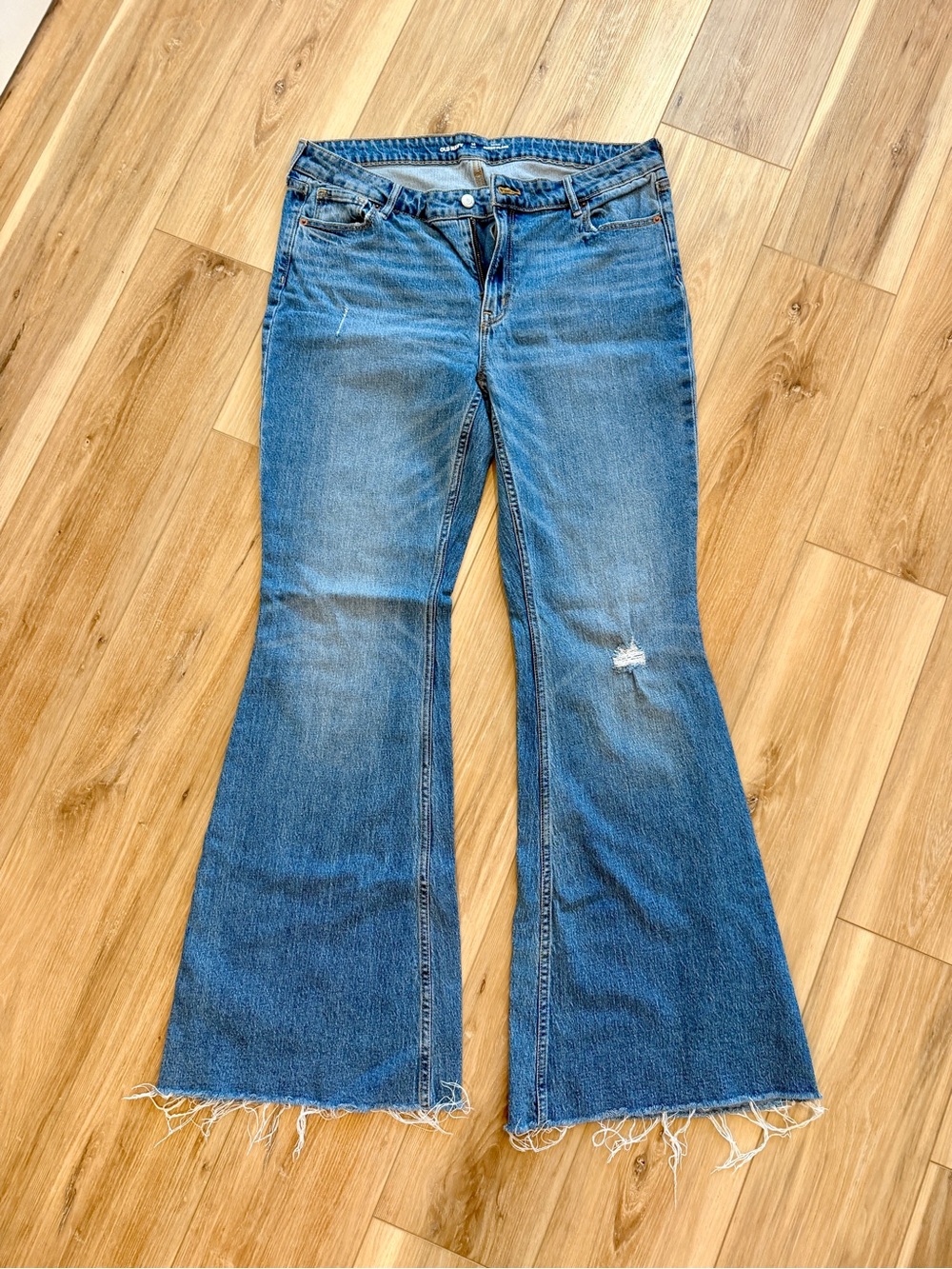 Old Navy Blue Flare Jeans with Frayed Hem